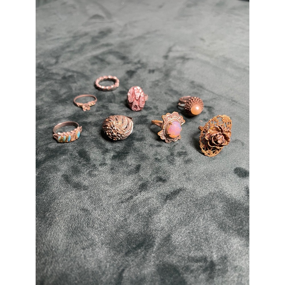 Vintage Estate Ring Lot 8pc Boho Filigree Faux Opal Pearl Turquoise Style Rings